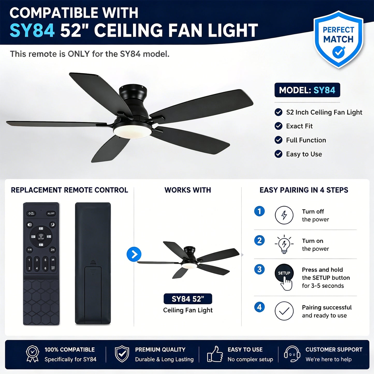 NKPU 52-Inch Ceiling Fan Universal Controller Replacement Kit（SY84）